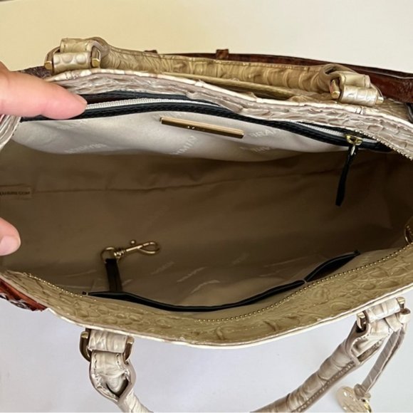 Brahmin Ivory Croc-Embossed Satchel with Brown Trim - Picture 8 of 9